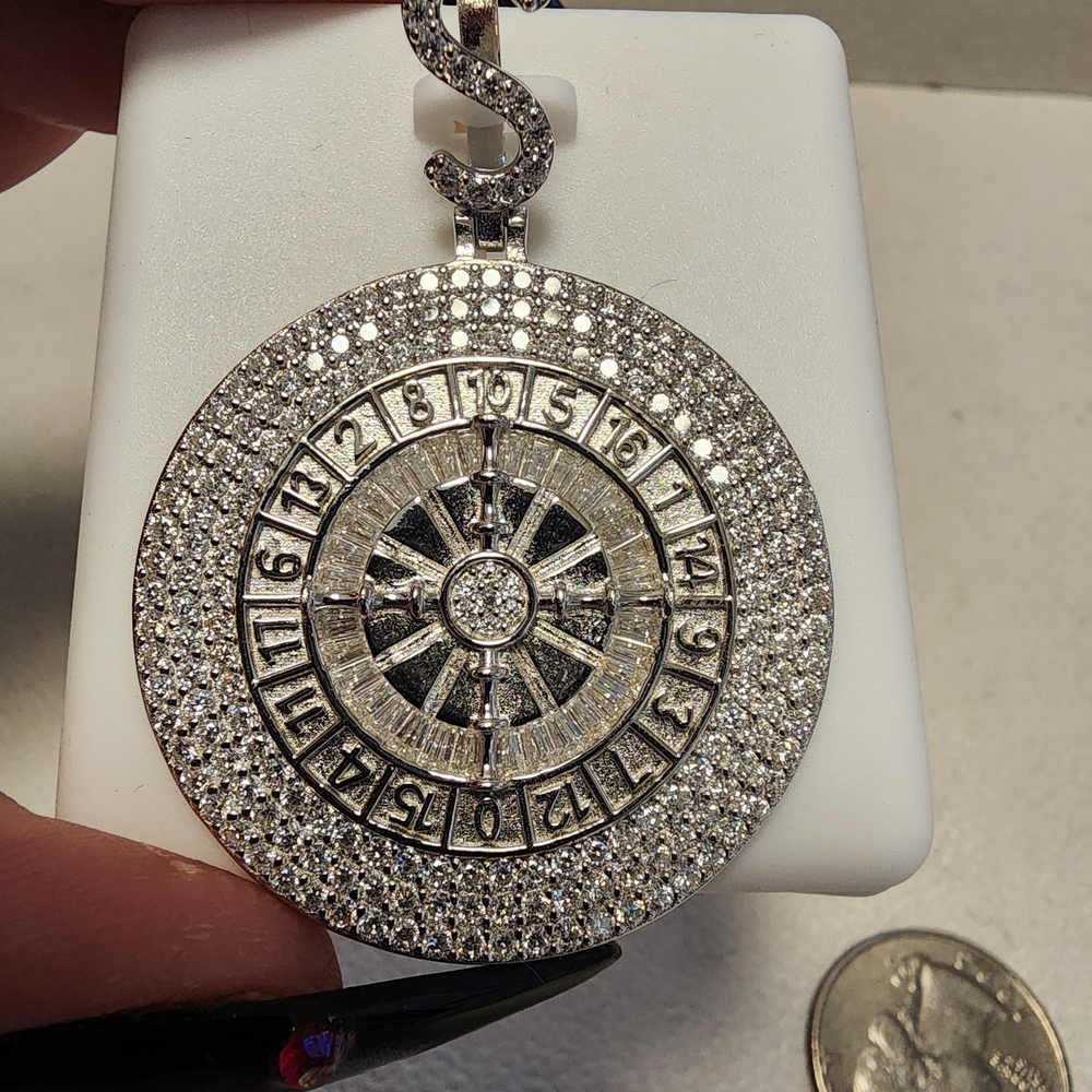 925 Sterling Silver Rhoduim Plated Moissanite Roulette Pendant